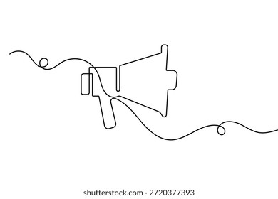 Dibujo continuo de una línea del icono del negocio del megáfono en estilo minimalista para el diseño del concepto del márketing