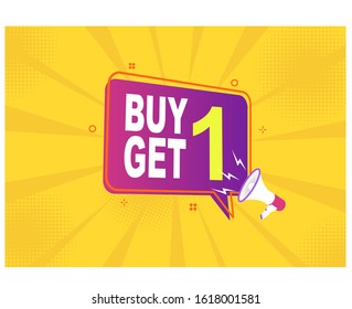 megaphone with buy 1 get 1  speech bubble.sale banner vector illustrations 