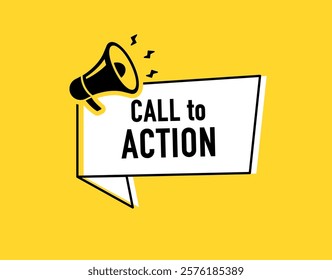 Megaphone with call to action speech bubble. Loudspeaker. Banner for business, marketing and advertising. Vector illustration.	