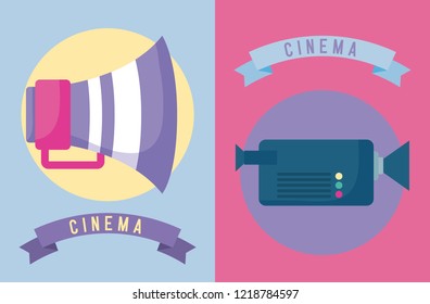 megaphone with camera cinema icon