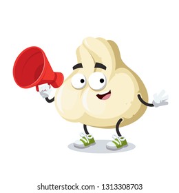 With megaphone cartoon baozi dumplings with meat character mascot on white background