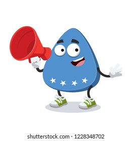 With megaphone cartoon blue guitar plectrum with stars character mascot on white background