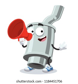 With megaphone cartoon car exhaust pipe with silencer character mascot on white background