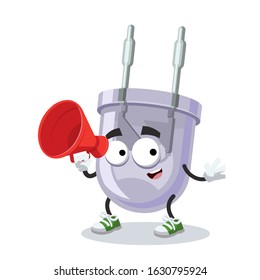 With megaphone cartoon LED light diode lamp character mascot on white background