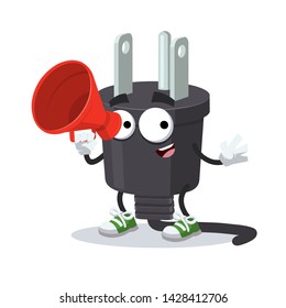 With megaphone cartoon power plug type B character mascot on white background