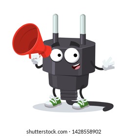 With megaphone cartoon power plug type C character mascot on white background