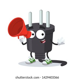With megaphone cartoon power plug type H character mascot on white background