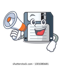 With megaphone cartoon shape in the floppy disk