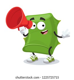 With megaphone cartoon slice aloe vera character mascot on white background