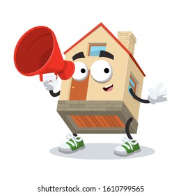 With megaphone cartoon small comfort house character mascot on white background