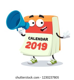 With megaphone cartoon tear-off calendar for 2019 year character mascot on white background
