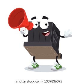 With megaphone cartoon tefillin for head character mascot on white background