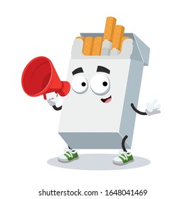 Con la caricatura en megáfono, la mascota de los personajes de los cigarrillos de fondo blanco