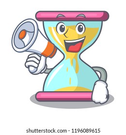 With megaphone character hourglass concept for business deadline