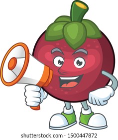 With megaphone character sweet mangosteen isolated on cartoon