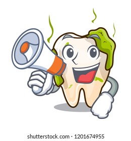 With megaphone character unhealthy decayed teeth before rehabilitation