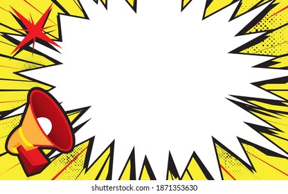 Megaphone with chat bubble. Loudspeaker with empty speech bubble. Creative design banner for print or web, media, promotional material, web app banner, for web sites and social networks. Vector