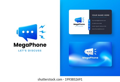 megaphone chat logo with gradient business card design
