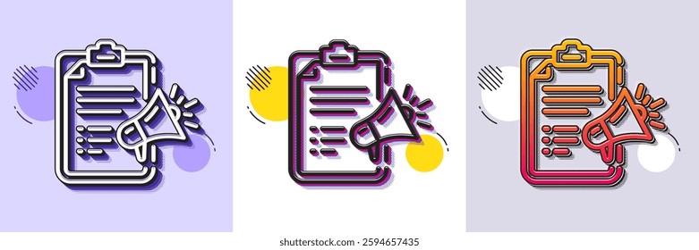 Megaphone checklist line icon. Halftone dotted pattern. Gradient icon with grain shadow. Advertisement device symbol. Brand ambassador sign. Line megaphone checklist icon. Various designs. Vector