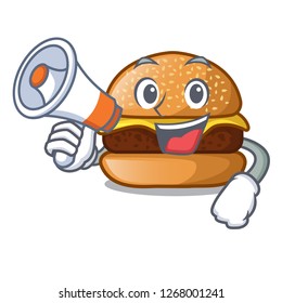 With megaphone cheese burger isolated on a mascot