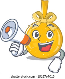 With megaphone christmas ball gold isolated the mascot