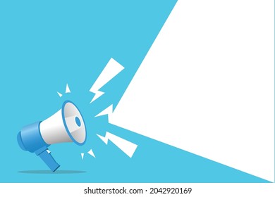 Megaphone Clean Blue and White Background, Megaphone with Free Space for Text Content.