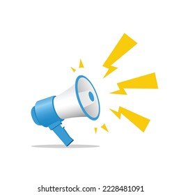 Megaphone, sauberer, blauer und weißer Hintergrund, Megaphone mit freiem Platz für Textinhalte.