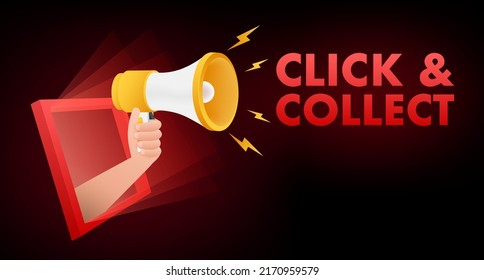 Megaphone click and collect banner. Flat style. Website vector icon. Vector stock illustration