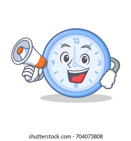 With megaphone clock character cartoon style