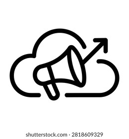 A megaphone with a cloud and an upward arrow