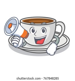 With megaphone coffee character cartoon style