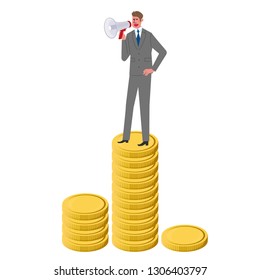 Megaphone coin businessman illustration