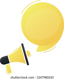 Megaphone and colorful yellow speech bubble with quote. Blog management, blogging and writing for website. Concept poster for social networks, advertising, banner