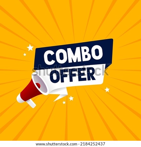 Megaphone with combo offer banner design. Flat style vector illustration.