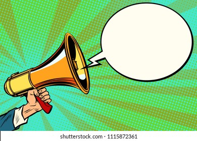 megaphone and comic bubble. Pop art retro vector vintage kitsch illustration drawing