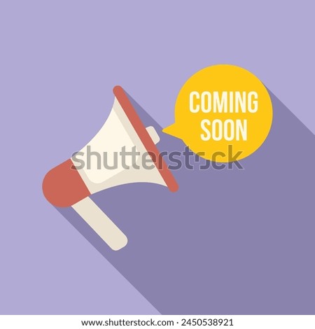 Megaphone coming soon icon flat vector. New add brand. Arrival release