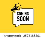Megaphone with Coming soon speech bubble. Loudspeaker. Banner for business, marketing and advertising. Vector illustration.	