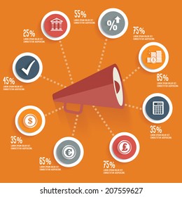Megaphone concept info graphic design orange version,clean vector