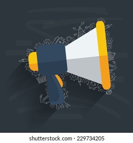 Megaphone concept on blackboard background,clean vector