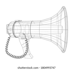 Megaphone concept outline. Vector rendering of 3d. Wire-frame style