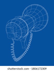 Megaphone concept outline. Vector rendering of 3d. Wire-frame style