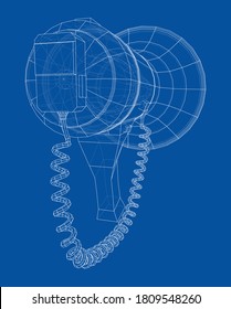 Megaphone concept outline. Vector rendering of 3d. Wire-frame style