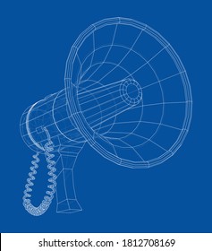 Esquema del concepto de megáfono. Representación vectorial de 3d. Estilo de trama