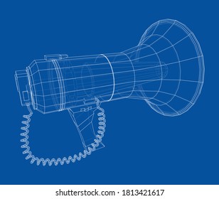 Megaphone concept outline. Vector rendering of 3d. Wire-frame style