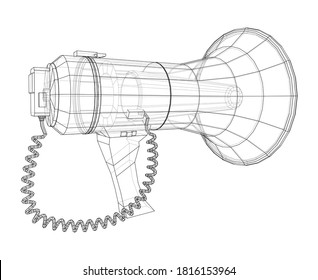 Megaphone concept outline. Vector rendering of 3d. Wire-frame style