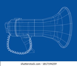 Megaphone concept outline. Vector rendering of 3d. Wire-frame style