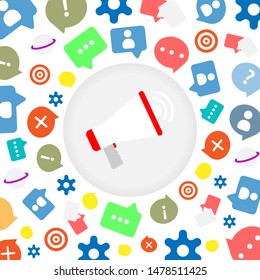 Megaphone concept.Megaphone surround by Communicate icon.