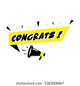  Megaphone with congrats speech bubble. Loudspeaker. Banners for business, marketing, industry, recruitment, advertising, announcements and others. With a simple and clear appearance.