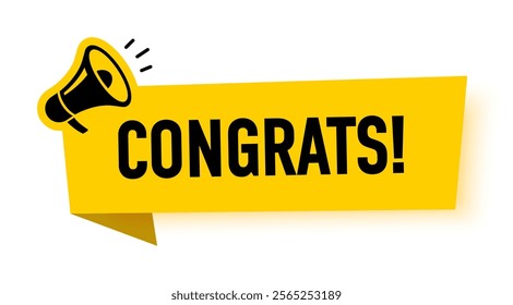 Megaphone with congrats speech bubble. Loudspeaker. Banner for business, marketing and advertising. Vector illustration