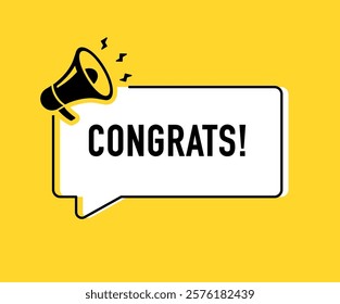 Megaphone with congrats speech bubble. Loudspeaker. Banner for business, marketing and advertising. Vector illustration	